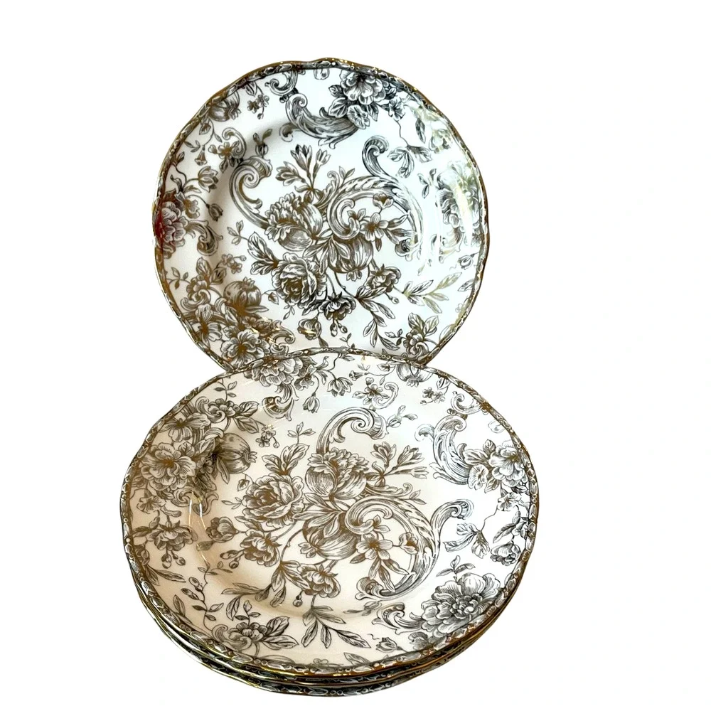 222 Fifth Hawthorne Gold 8.5” Salad Plates Set of 4 NEW